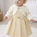 Girls' Elegant Dress Set with Knit Cardigan