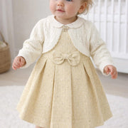 Girls' Elegant Dress Set with Knit Cardigan