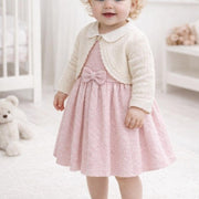 Girls' Elegant Dress Set with Knit Cardigan