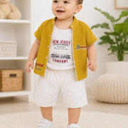 Baby Boys' 3-Piece Set – Printed T-Shirt, Half-Sleeve Jacket & Shorts
