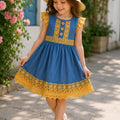 Girls' Denim Lace Dress with Sun Hat