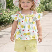 Girls' Pineapple Print Shorts Set with Hat