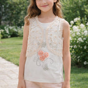 Girls' Pearl Embellished Twin Set Top