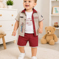 Baby Boys' 3-Piece Set – Printed T-Shirt, Half-Sleeve Jacket & Shorts