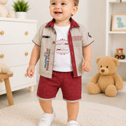 Baby Boys' 3-Piece Set – Printed T-Shirt, Half-Sleeve Jacket & Shorts