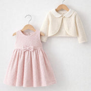 Girls' Elegant Dress Set with Knit Cardigan