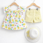 Girls' Pineapple Print Shorts Set with Hat