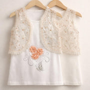 Girls' Pearl Embellished Twin Set Top