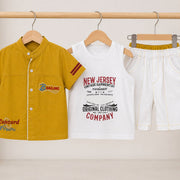Baby Boys' 3-Piece Set – Printed T-Shirt, Half-Sleeve Jacket & Shorts