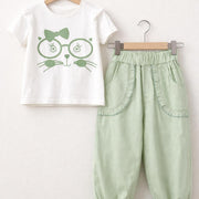 طقم تي شيرت مزخرف وسروال للفتيات