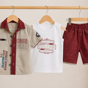 Baby Boys' 3-Piece Set – Printed T-Shirt, Half-Sleeve Jacket & Shorts