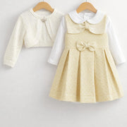Girls' Elegant Dress Set with Knit Cardigan