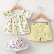 Girls' Pineapple Print Shorts Set with Hat
