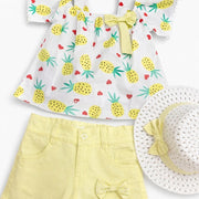 Girls' Pineapple Print Shorts Set with Hat