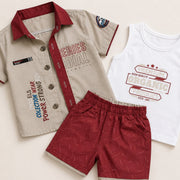 Baby Boys' 3-Piece Set – Printed T-Shirt, Half-Sleeve Jacket & Shorts