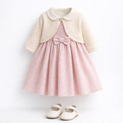 Girls' Elegant Dress Set with Knit Cardigan