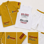 Baby Boys' 3-Piece Set – Printed T-Shirt, Half-Sleeve Jacket & Shorts