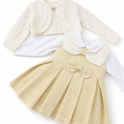 Girls' Elegant Dress Set with Knit Cardigan